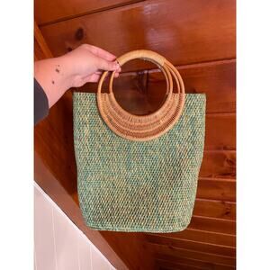 Vintage Fossil Forever Straw Wicker Square Purse with Bamboo Handles